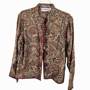Vtg Flashback Tapestry Boho Bohemian Button Up Beads Jacket womens size medium